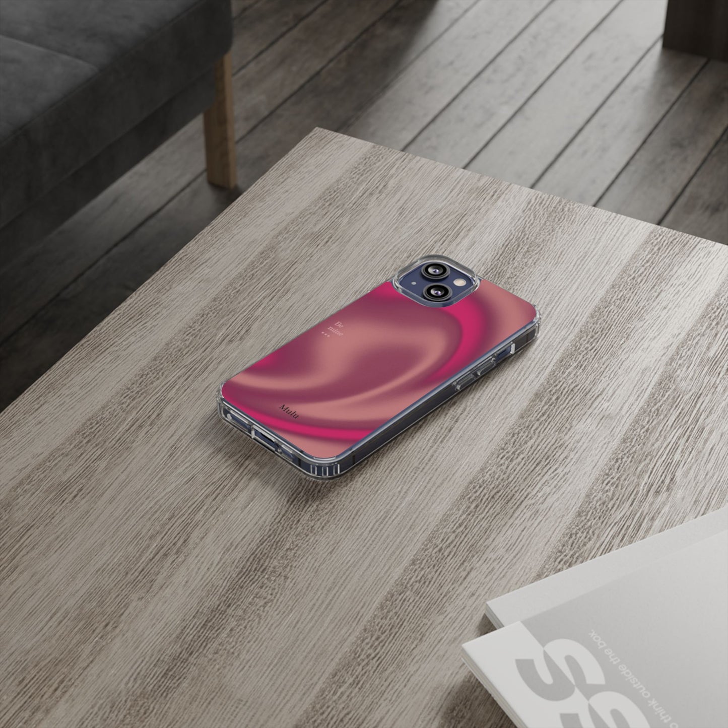 Clear Impact Phone Case — Pink Satin Swirl "Be mine" Design