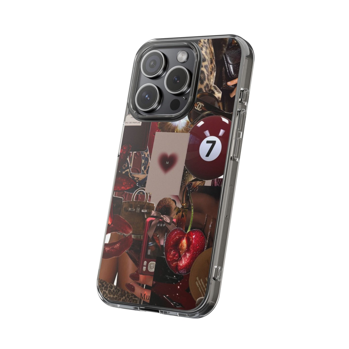 Clear Impact-Resistant Phone Case — Retro Cherry Collage Design