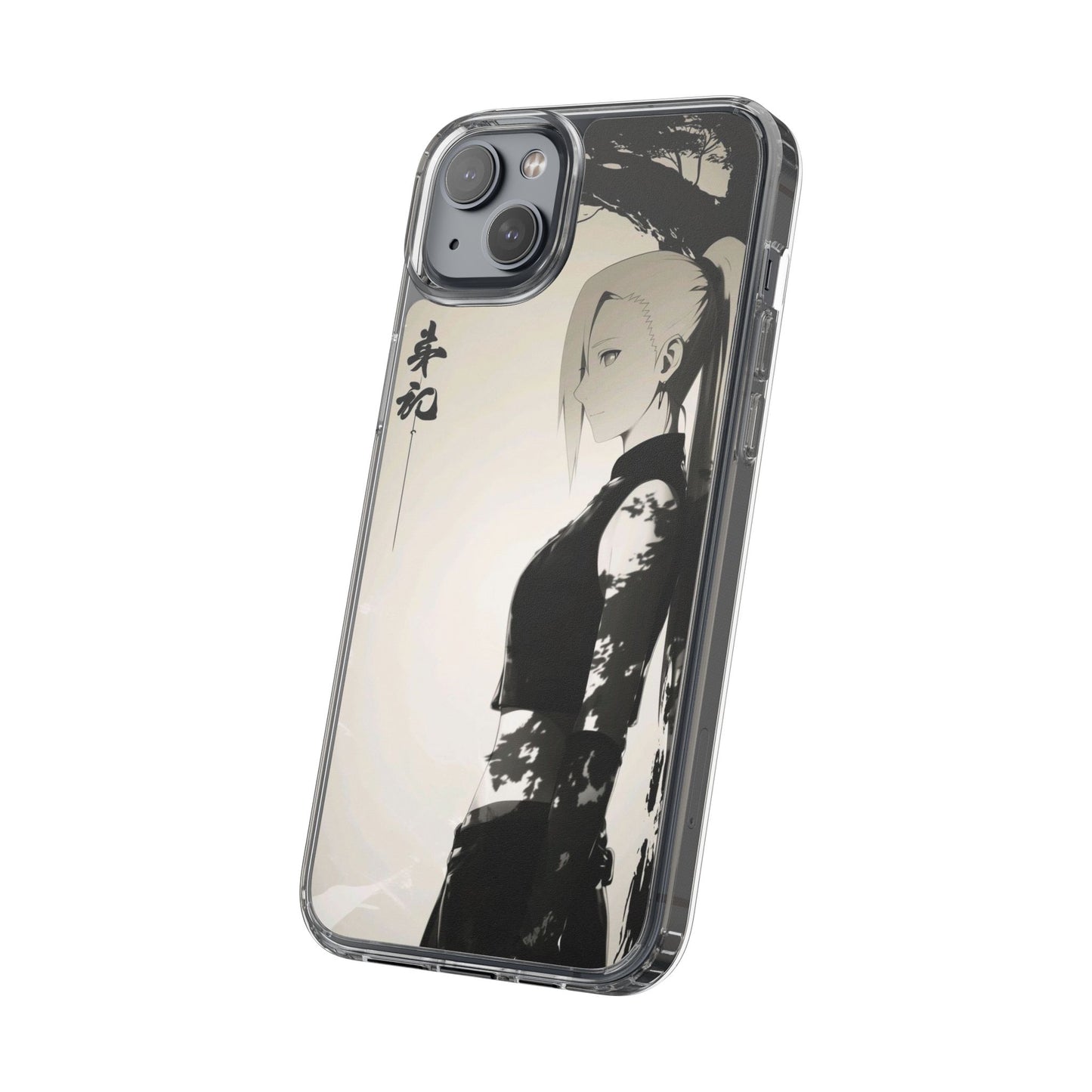 Anime Samurai Clear Phone Case — Monochrome Sumi-E Style