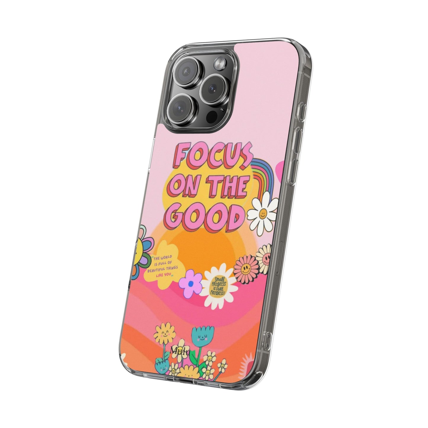 Clear Impact-Resistant Case — "Focus On The Good" Retro Floral Phone Cover