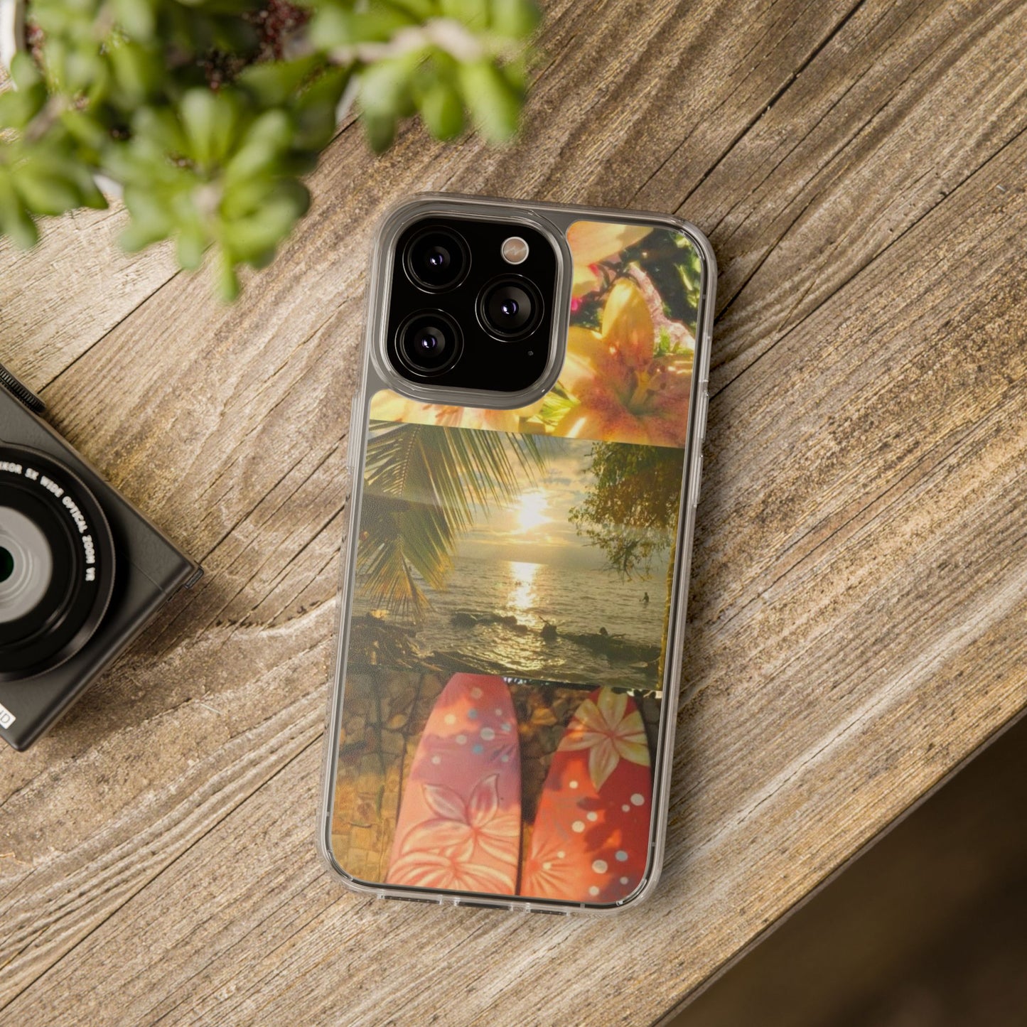 Tropical Sunset Phone Case — Floral Surfboard Clear iPhone Case