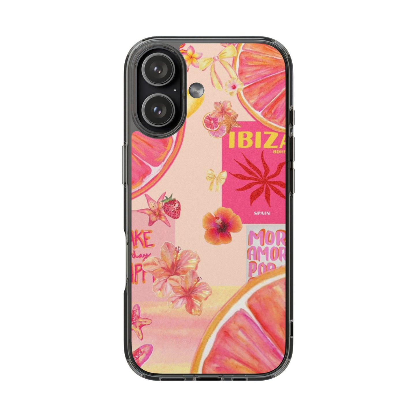 Clear Impact Phone Case — Pink Ibiza Citrus Floral Design