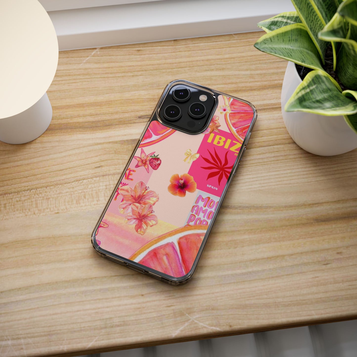 Clear Impact Phone Case — Pink Ibiza Citrus Floral Design