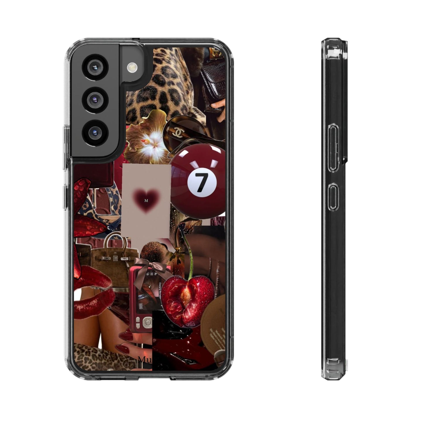 Clear Impact-Resistant Phone Case — Retro Cherry Collage Design