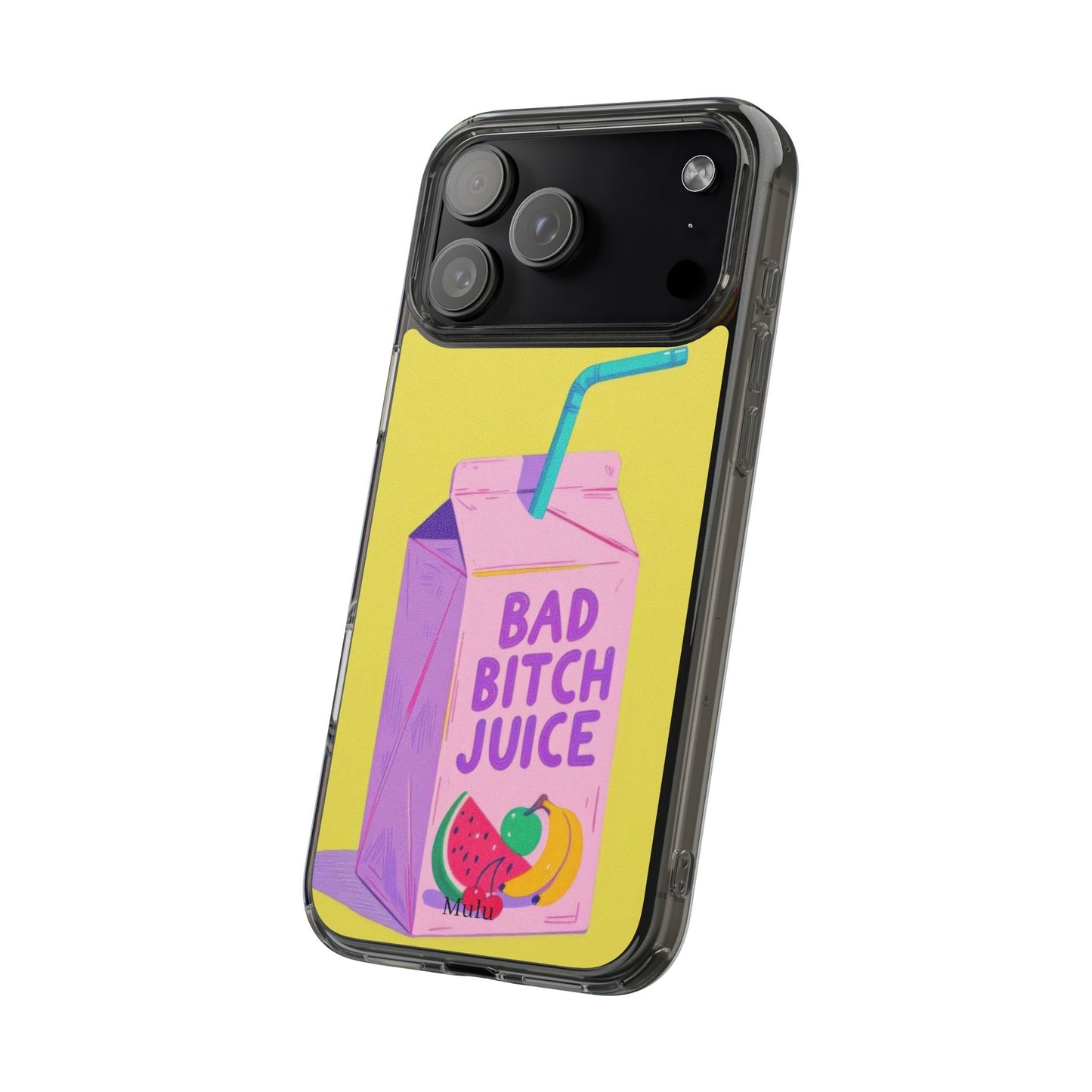 Clear Impact-Resistant Phone Case — "Bad Bitch Juice" Cartoon Juice Box Design