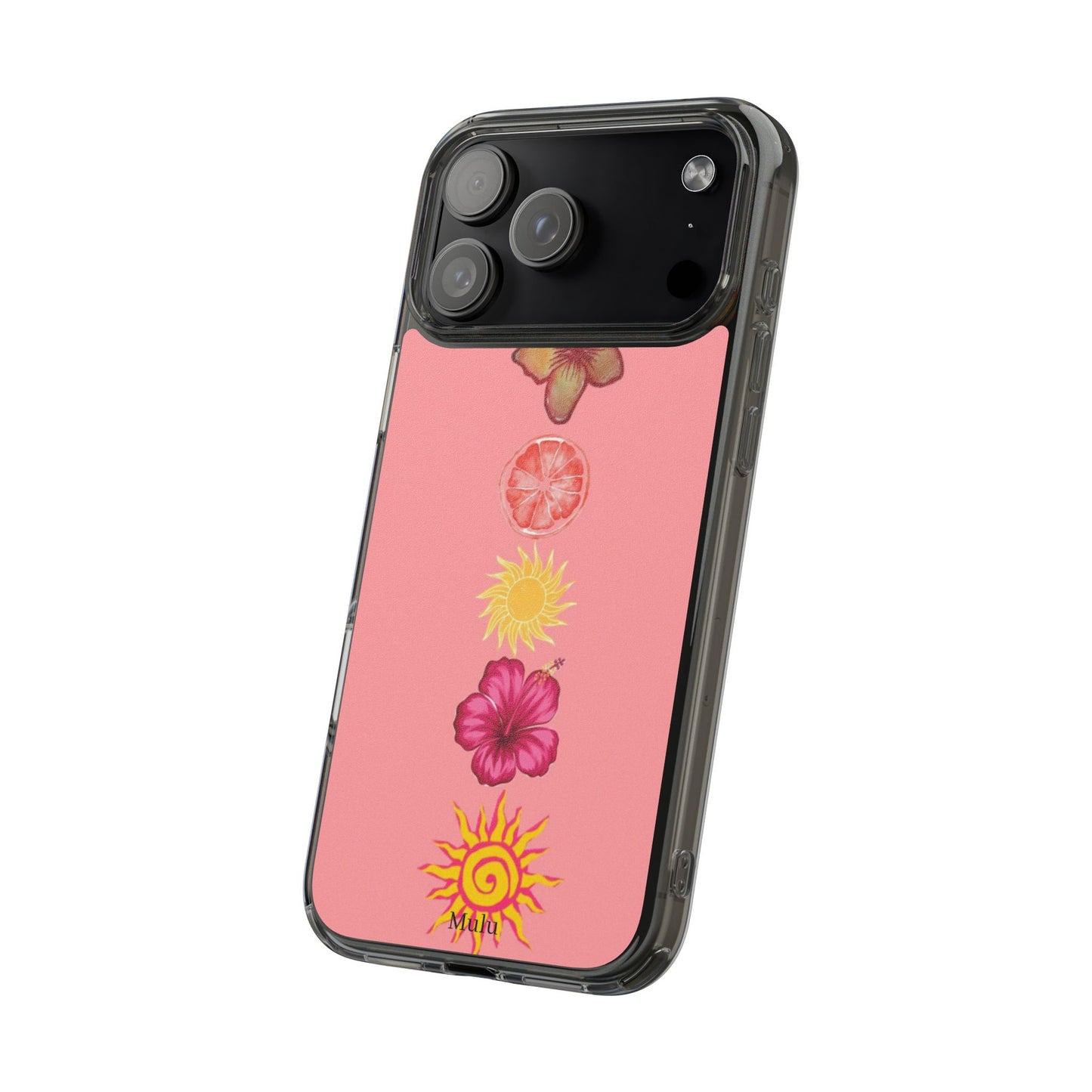Clear Impact-Resistant Phone Case — Tropical Sun & Hibiscus Floral Design