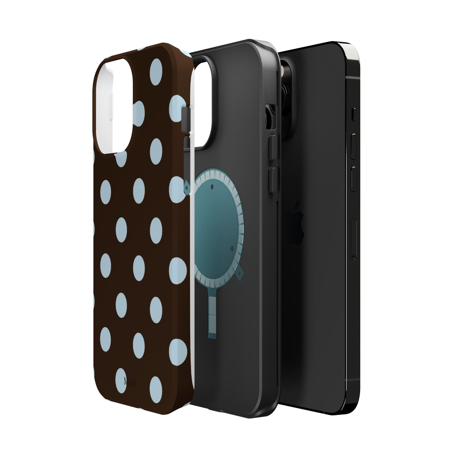 Polka Dot Magnetic Phone Case — Brown with Light Blue Dots, Impact-Resistant