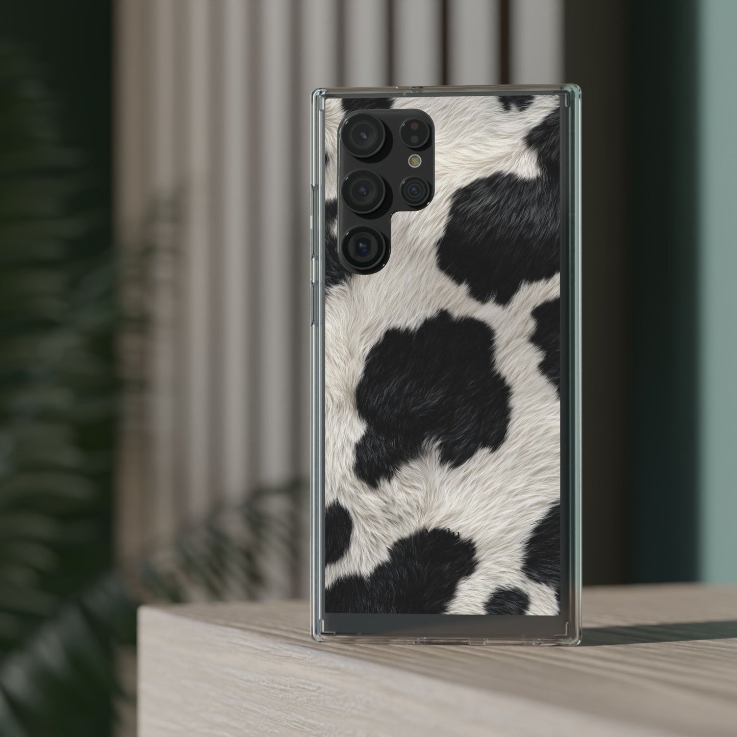 Cow Print Clear Impact Phone Case — Faux Fur Black & White Protection