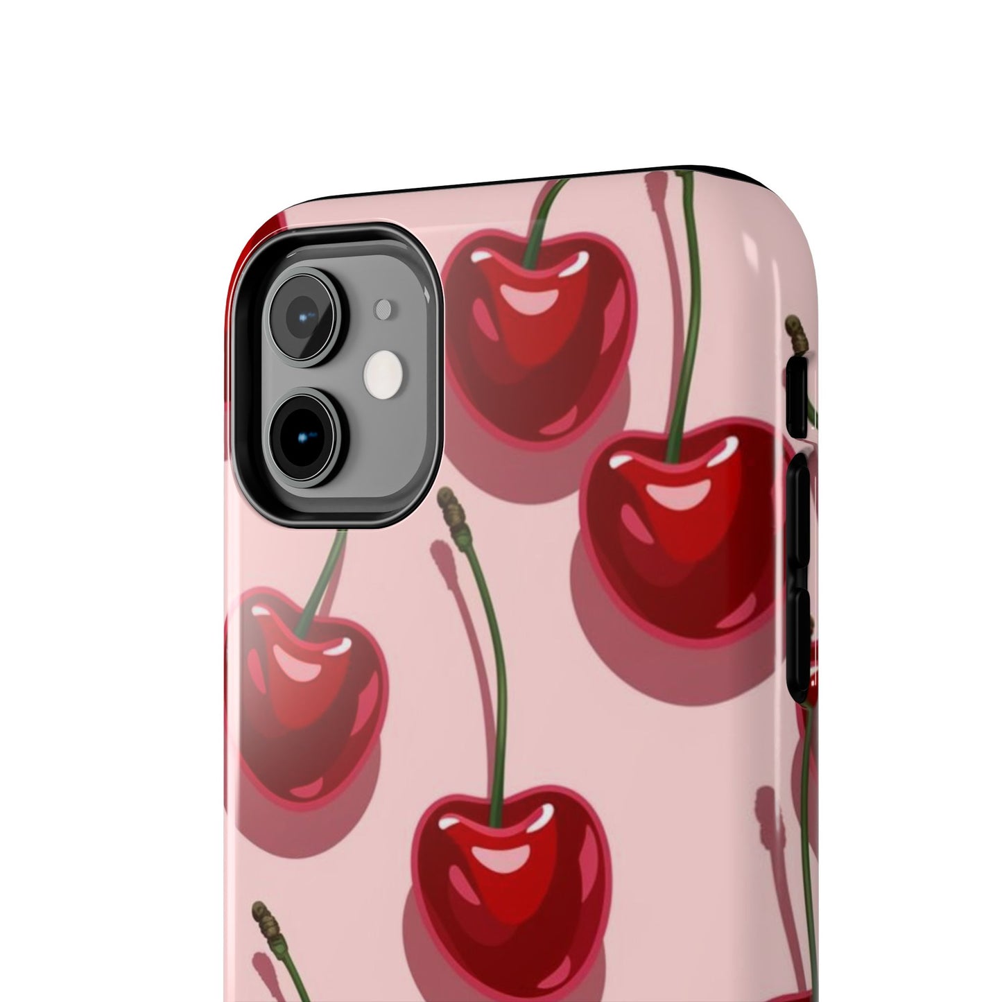 Cherry Pattern Tough Phone Case — Retro Pink Cherry Print Protective Phone Case