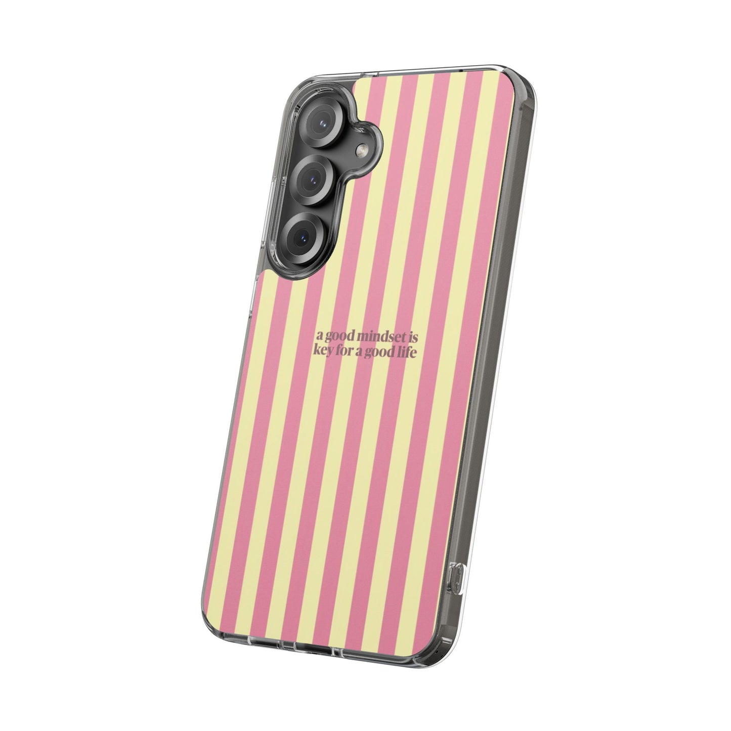 Striped Clear Phone Case — "A Good Mindset Is Key for a Good Life" Motivational iPhone Case