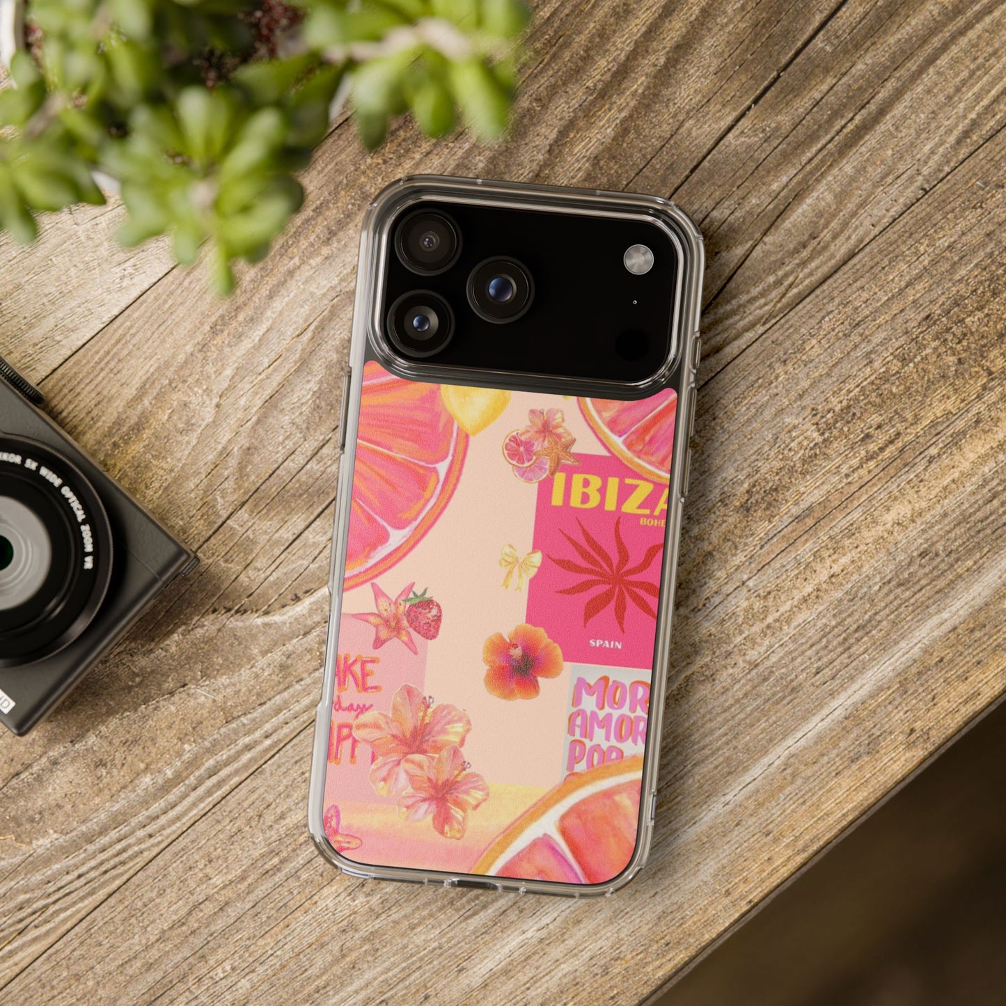 Clear Impact Phone Case — Pink Ibiza Citrus Floral Design