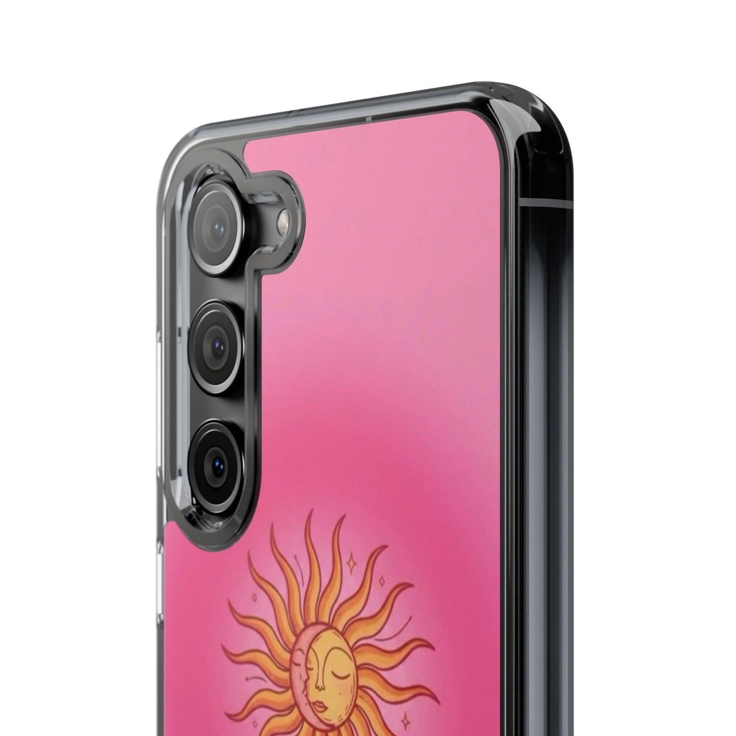 Pink Sun Phone Case — Radiant Sunburst Impact-Resistant Clear Case