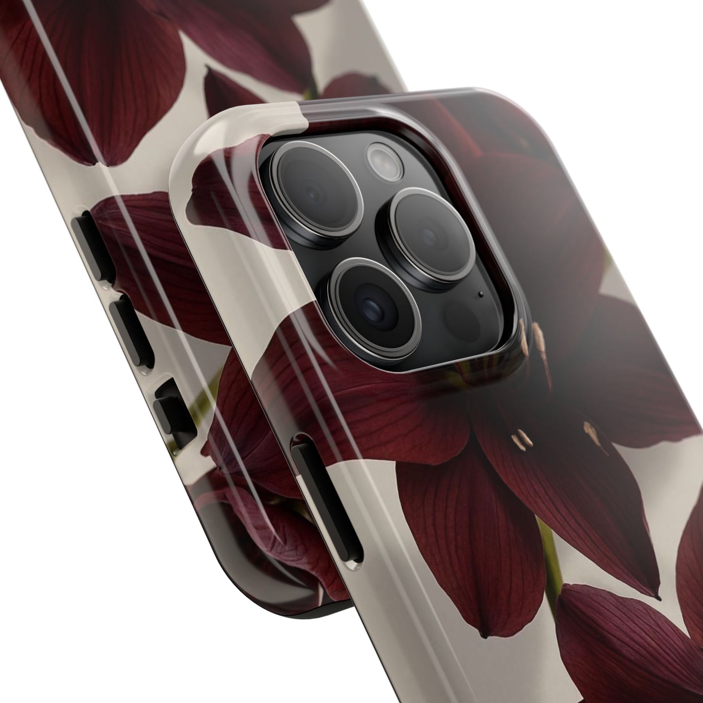 Amaryllis Noir Tough Phone Case — Dark Burgundy Floral Protective Cover
