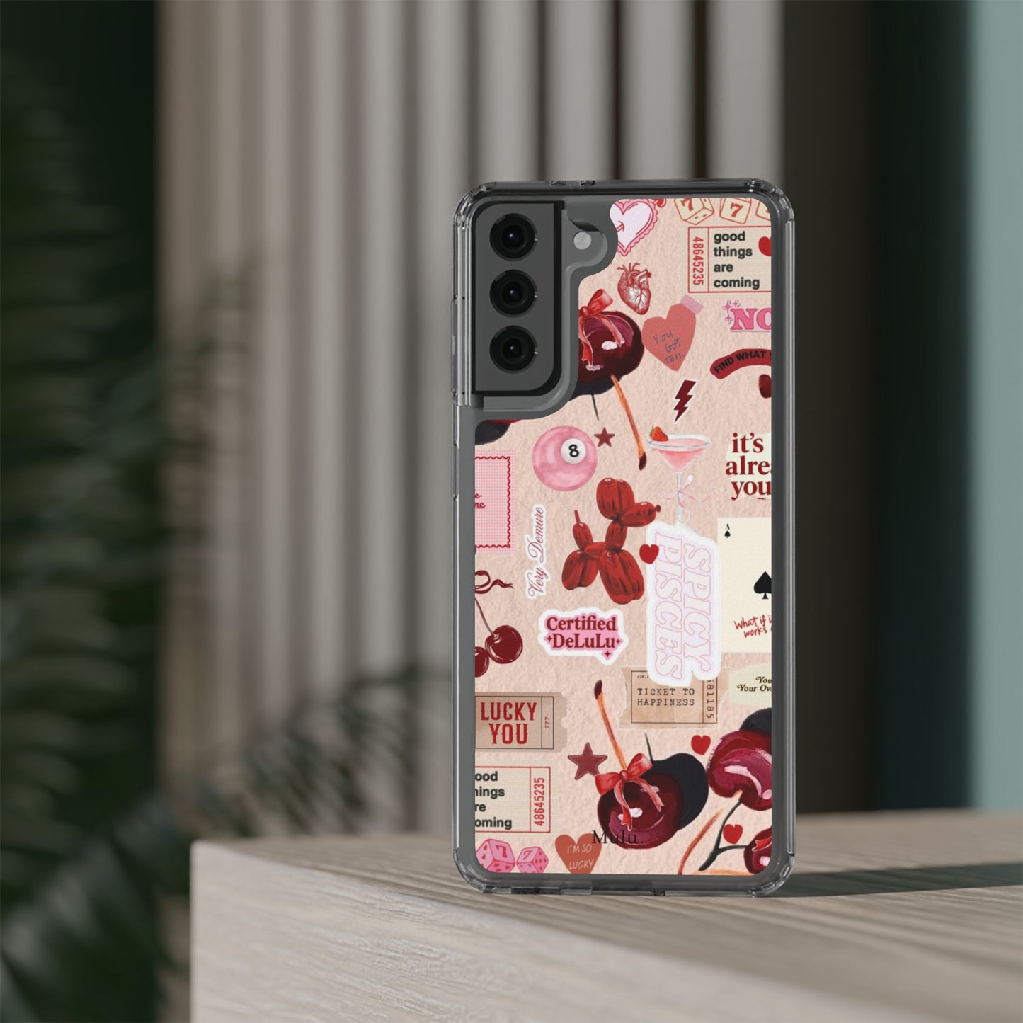 Clear Impact-Resistant Phone Case — Retro Cherry & Sticker Collage