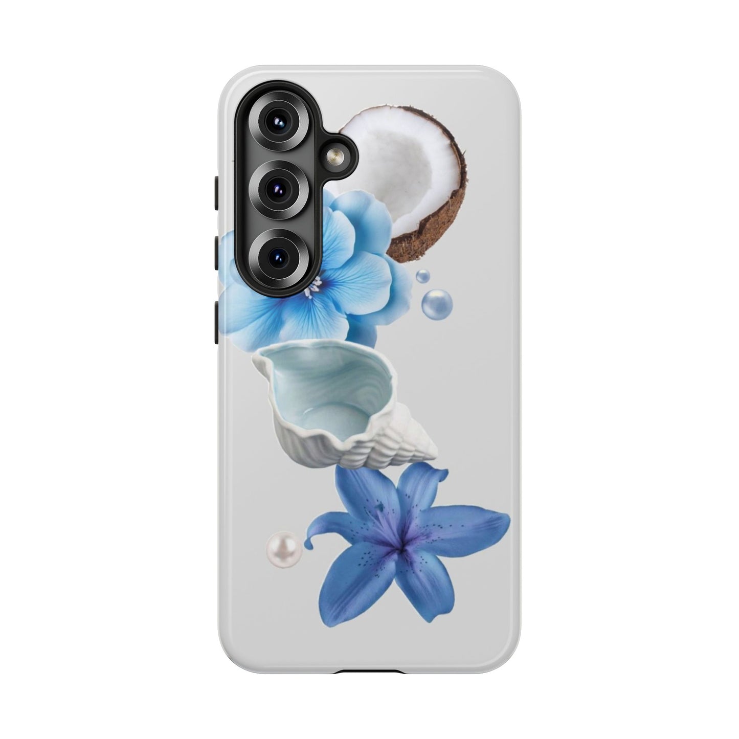 Tropical Blue Floral Phone Case — Coconut, Shell & Starfish Design