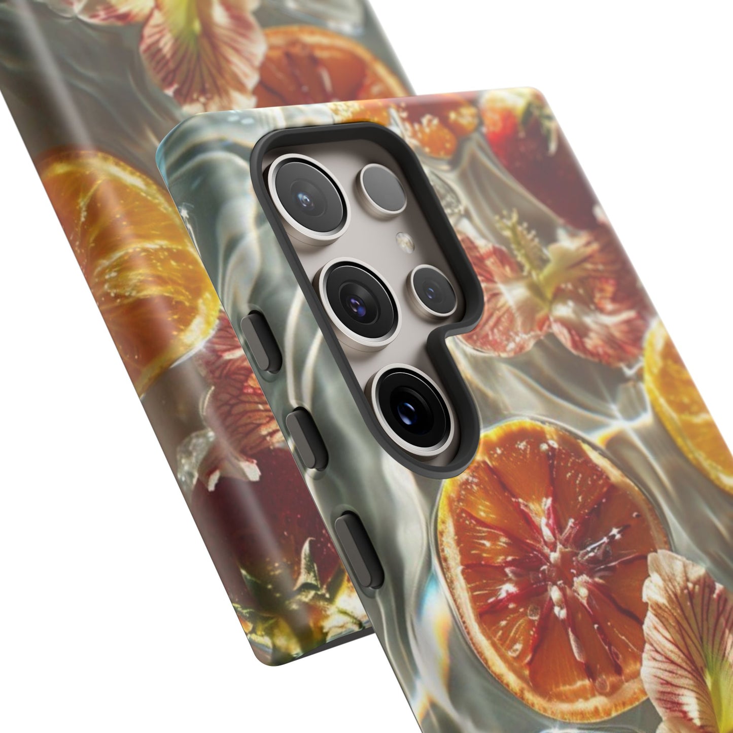 Citrus & Hibiscus Protective Phone Case – Summer Fruit Water Print Tough Case