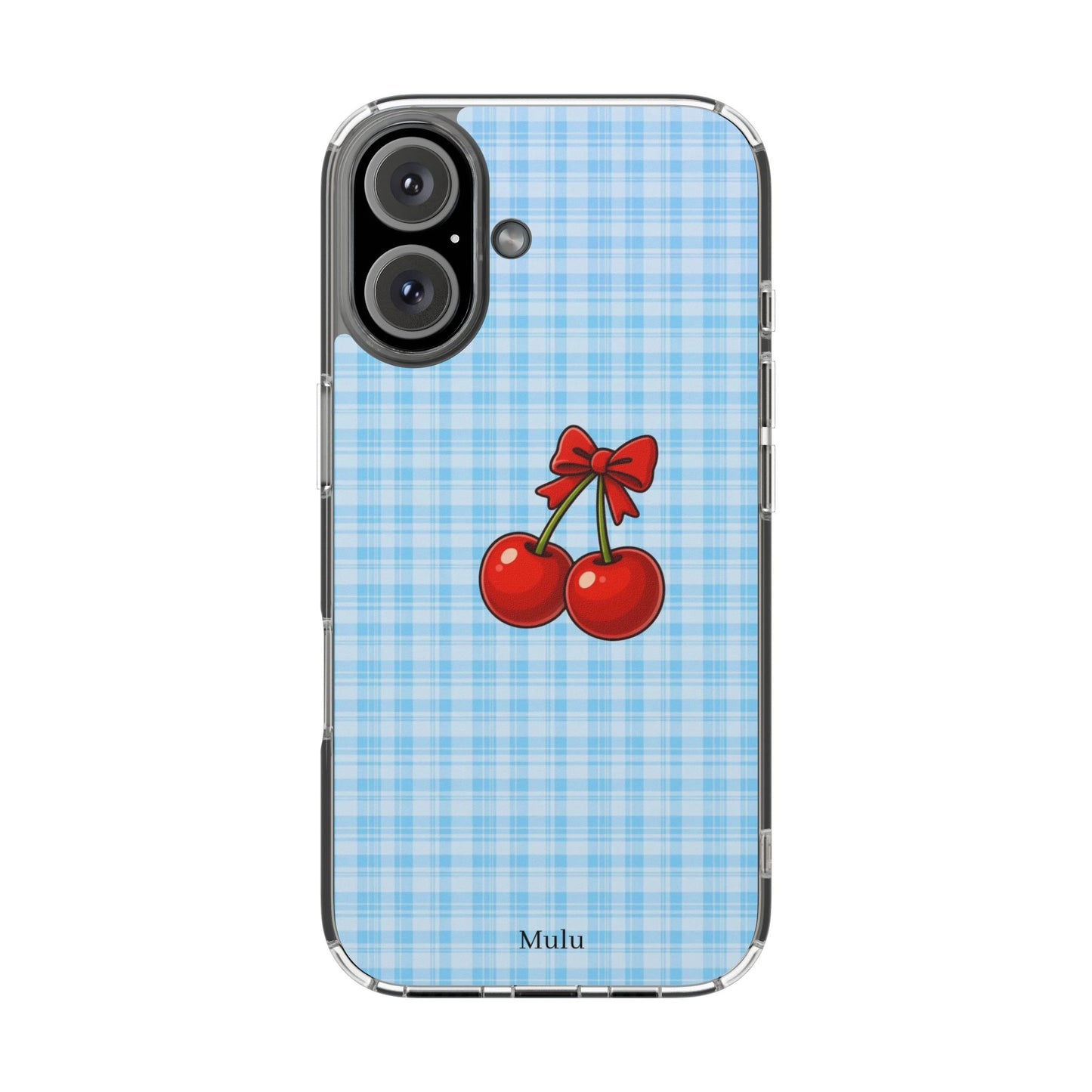 Clear Cherry Gingham Phone Case — Impact-Resistant Clear Case with Red Cherry Design