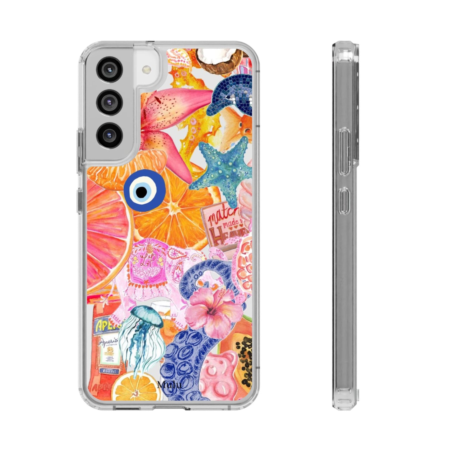 Clear Impact-Resistant Phone Case — Colorful Tropical Collage Design