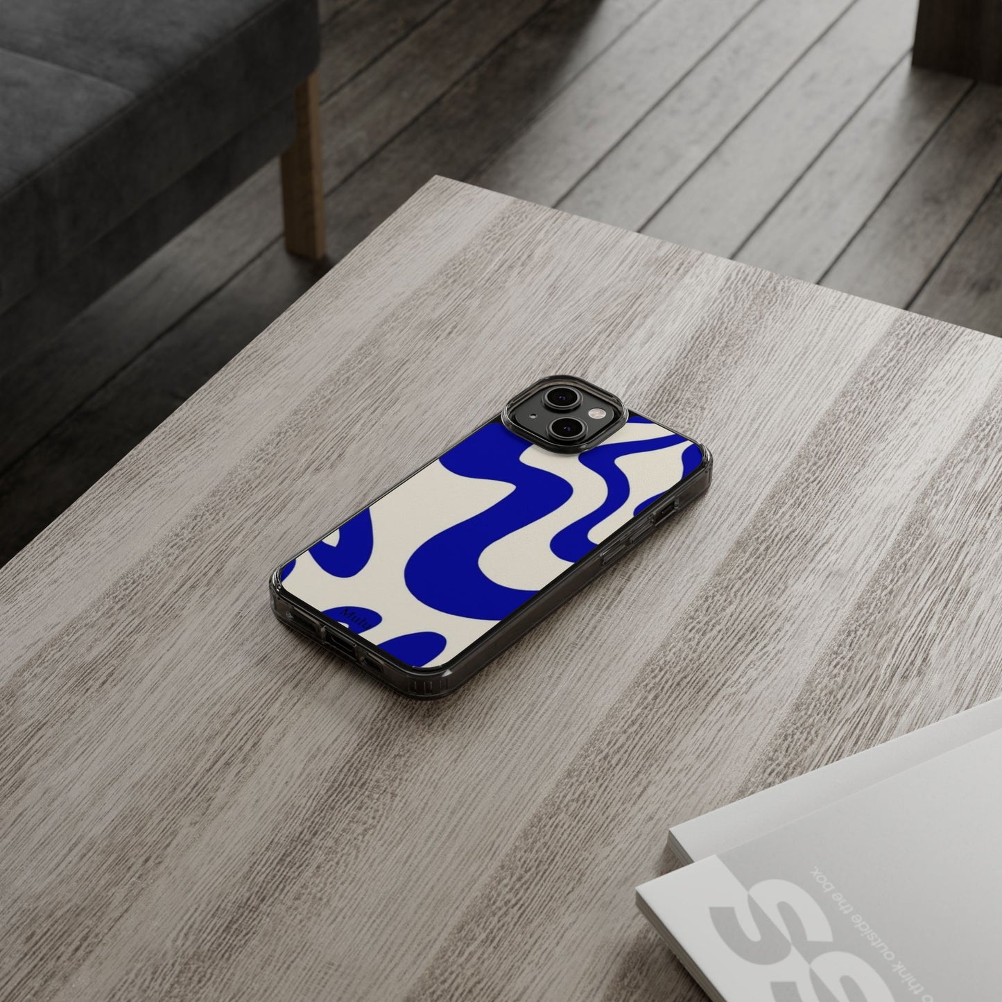 Clear Impact-Resistant Case — Blue Abstract Wavy Pattern