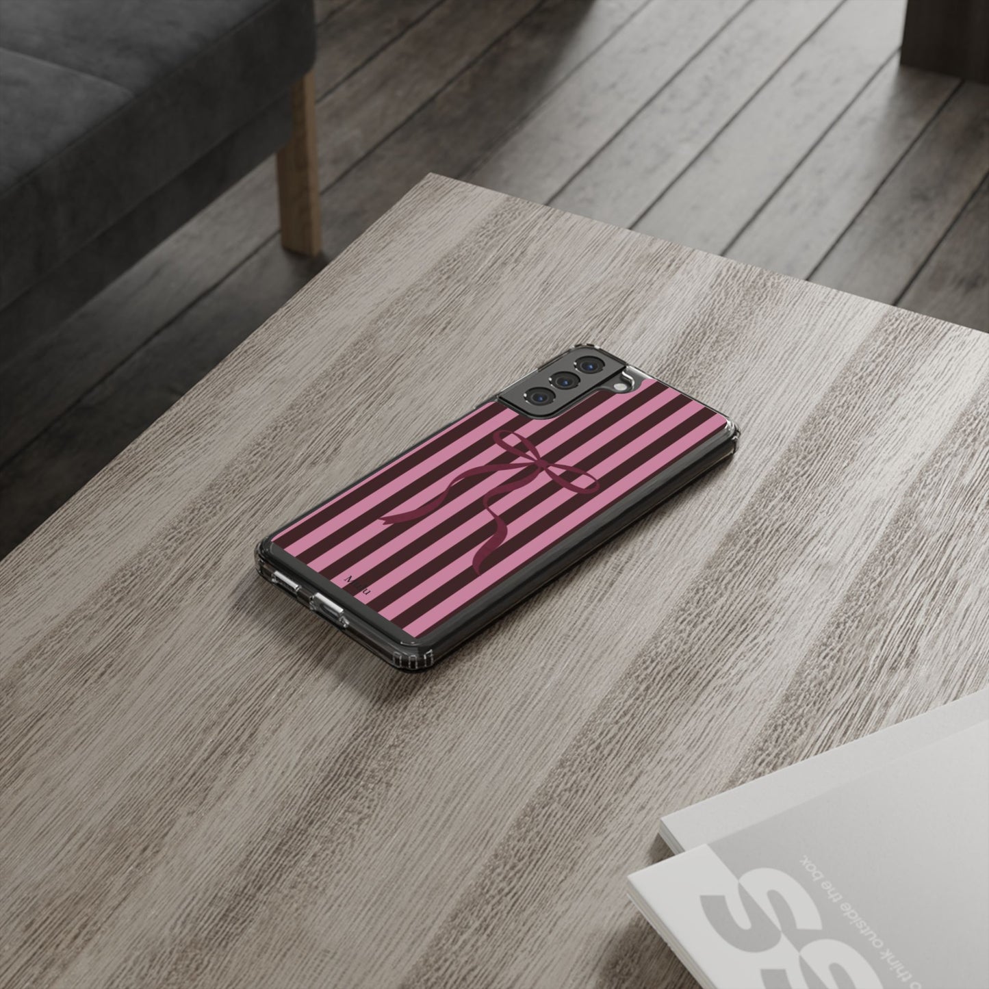 Pink Striped Ribbon Clear Impact-Resistant Phone Case