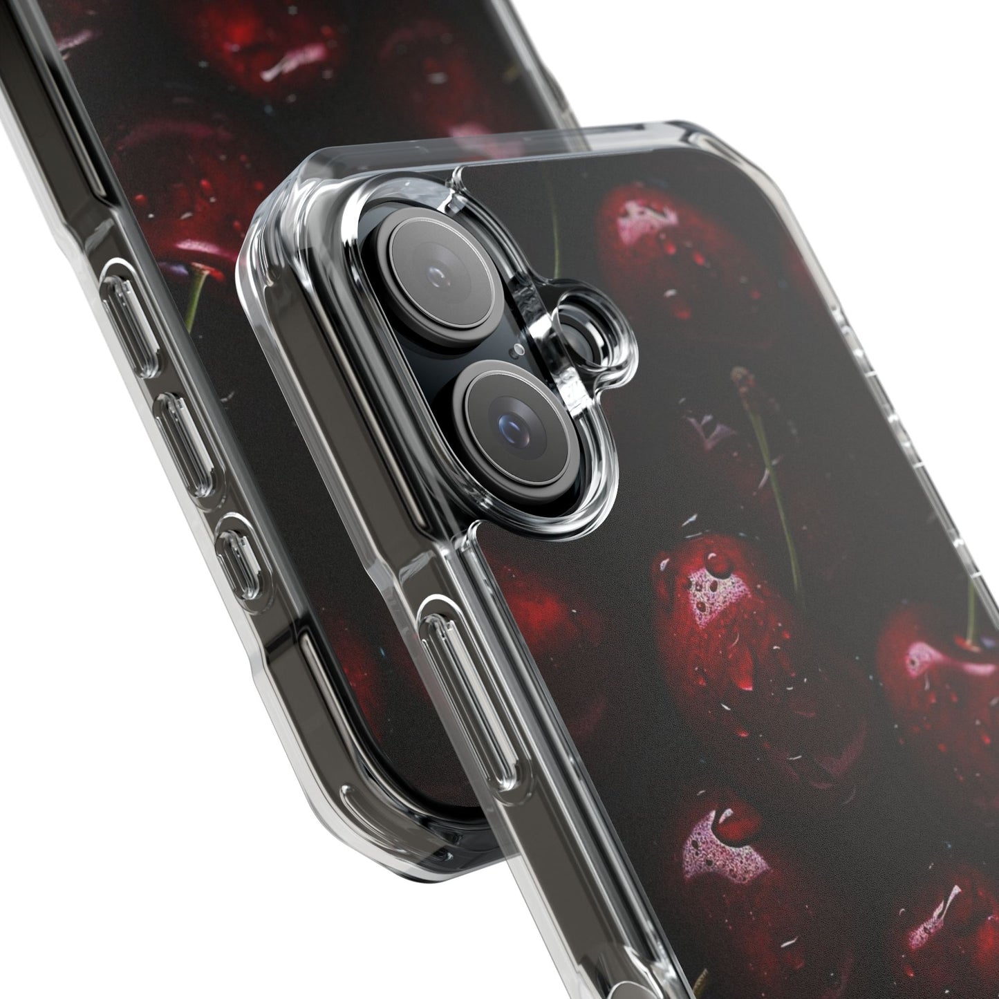 Cherry Pattern Clear Magnetic Phone Case — Dark Red Fruit Design