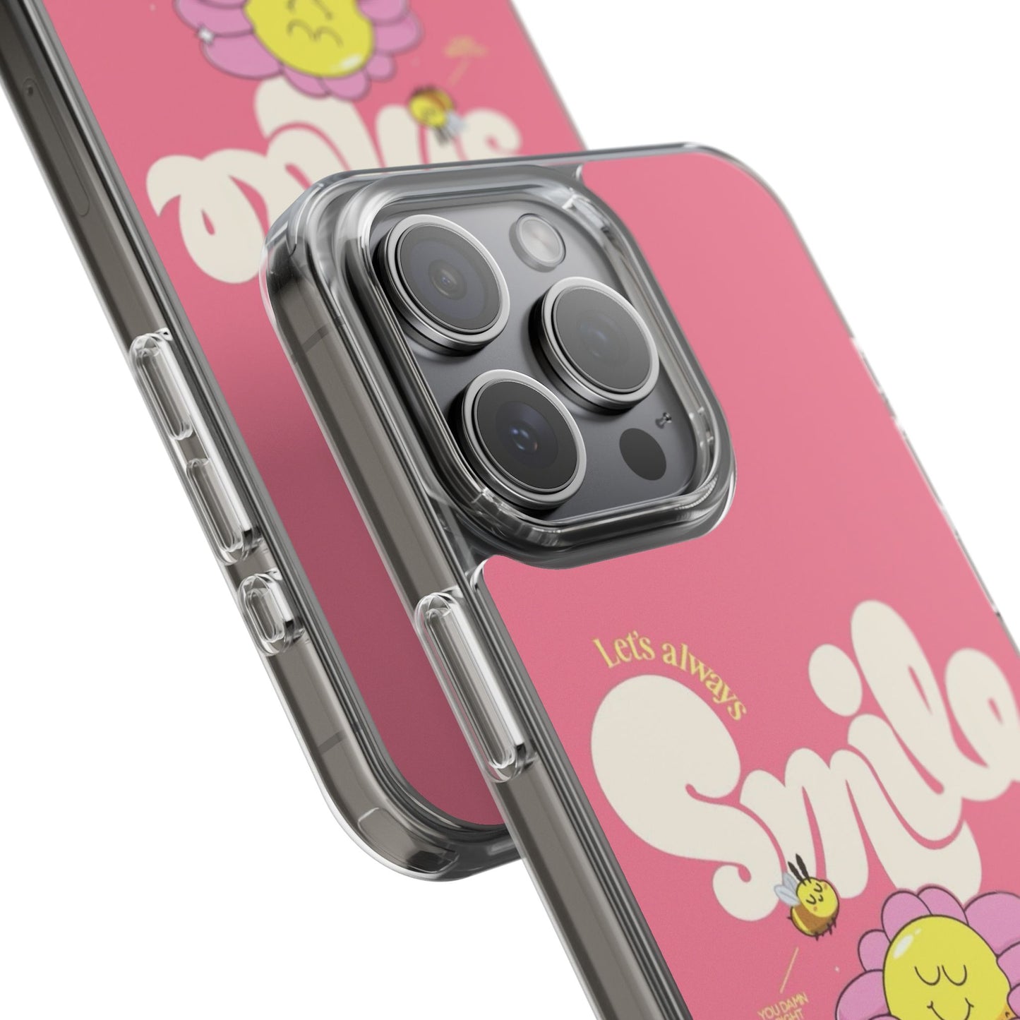 Clear Impact-Resistant Phone Case — Pink 'Smile' Flower Design