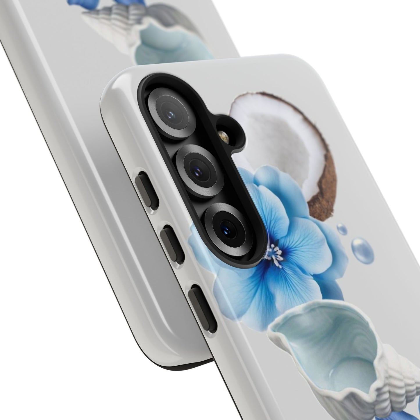 Tropical Blue Floral Phone Case — Coconut, Shell & Starfish Design
