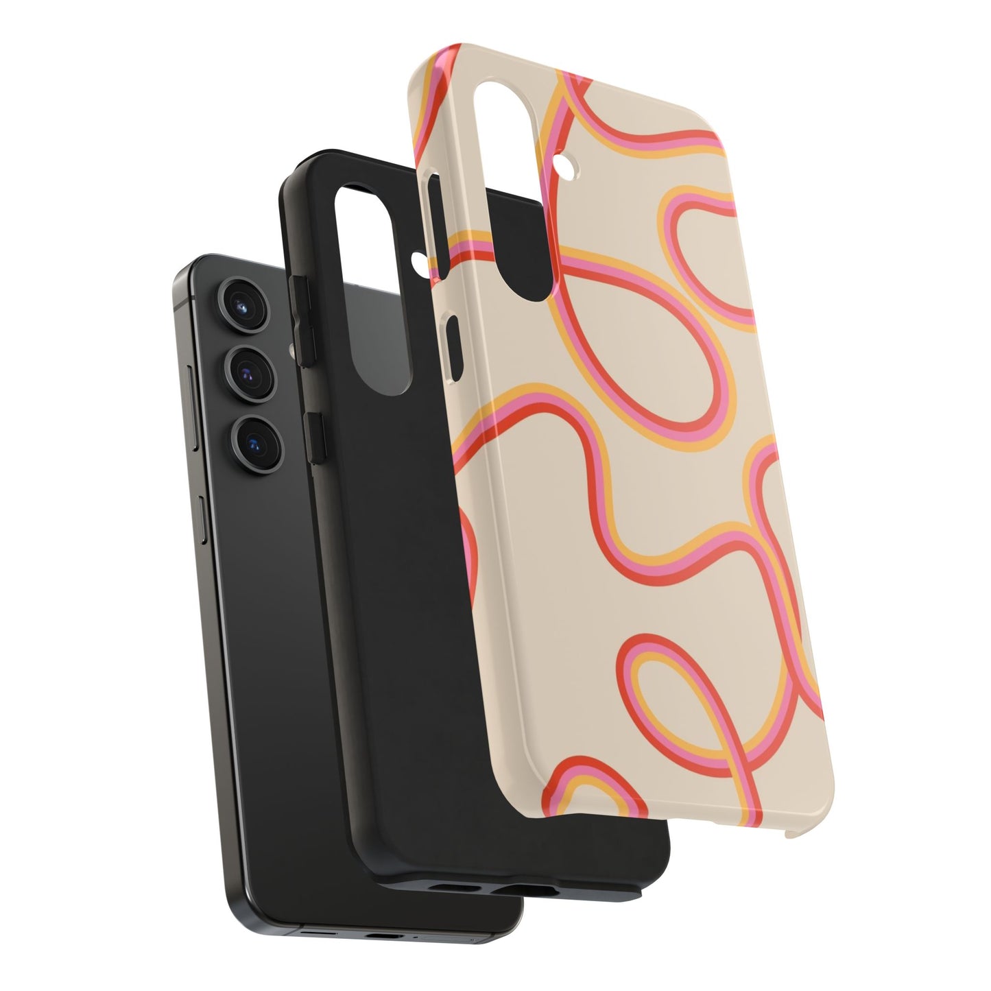 Retro Swirl Tough Phone Case — Beige Pink Orange Abstract Protection