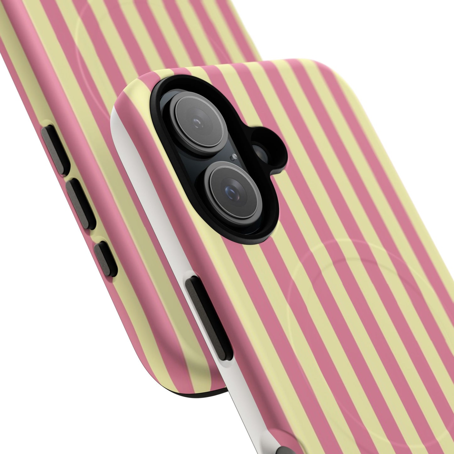 Striped Pink & Yellow Magnetic Tough Phone Case — Retro Pastel Protection