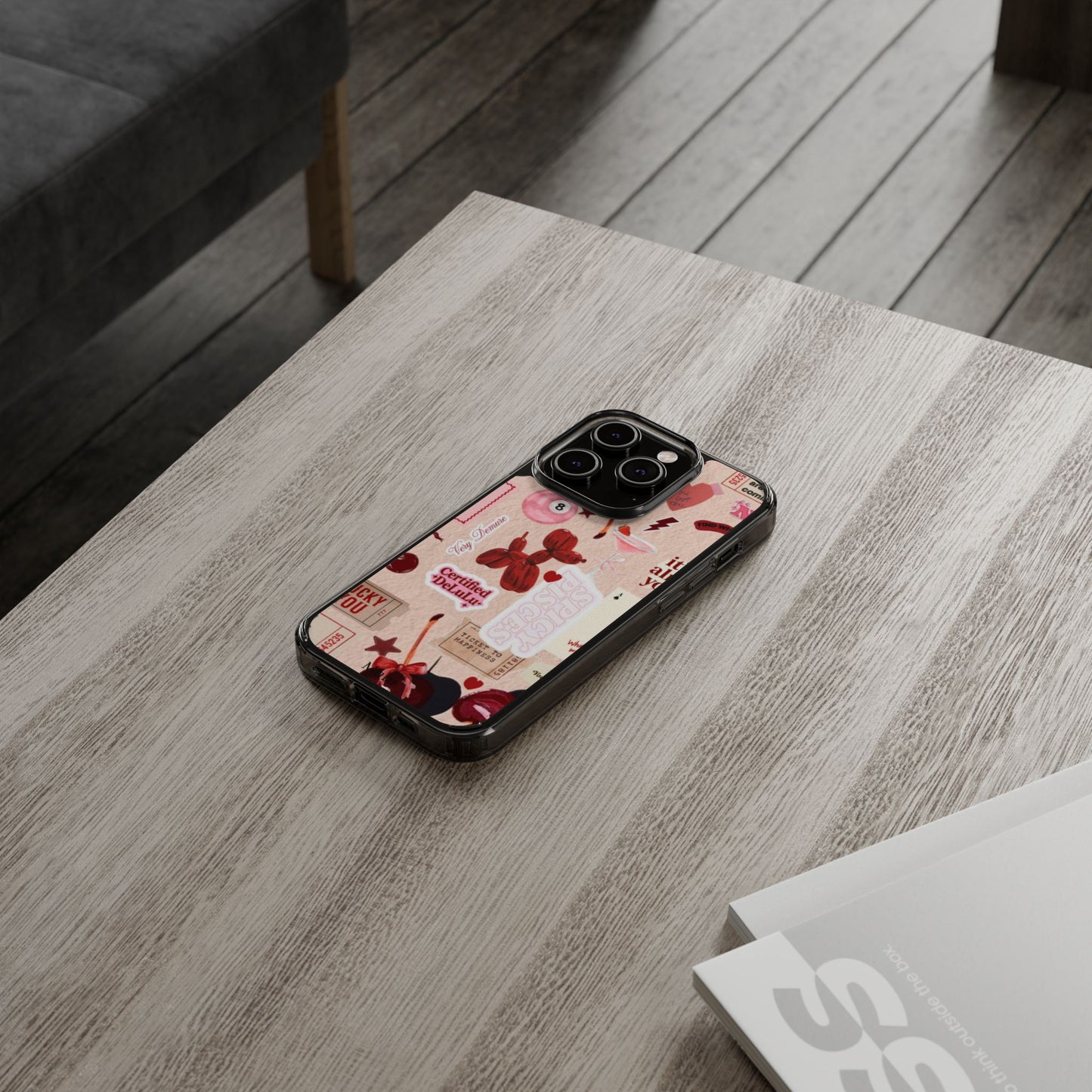 Clear Impact-Resistant Phone Case — Retro Cherry & Sticker Collage