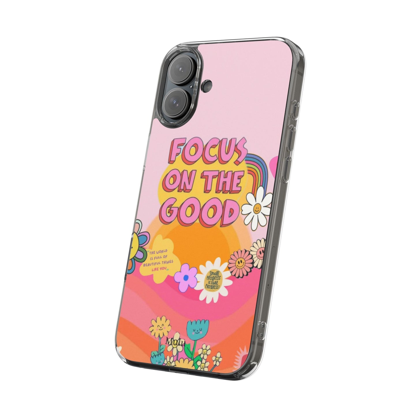 Clear Impact-Resistant Case — "Focus On The Good" Retro Floral Phone Cover