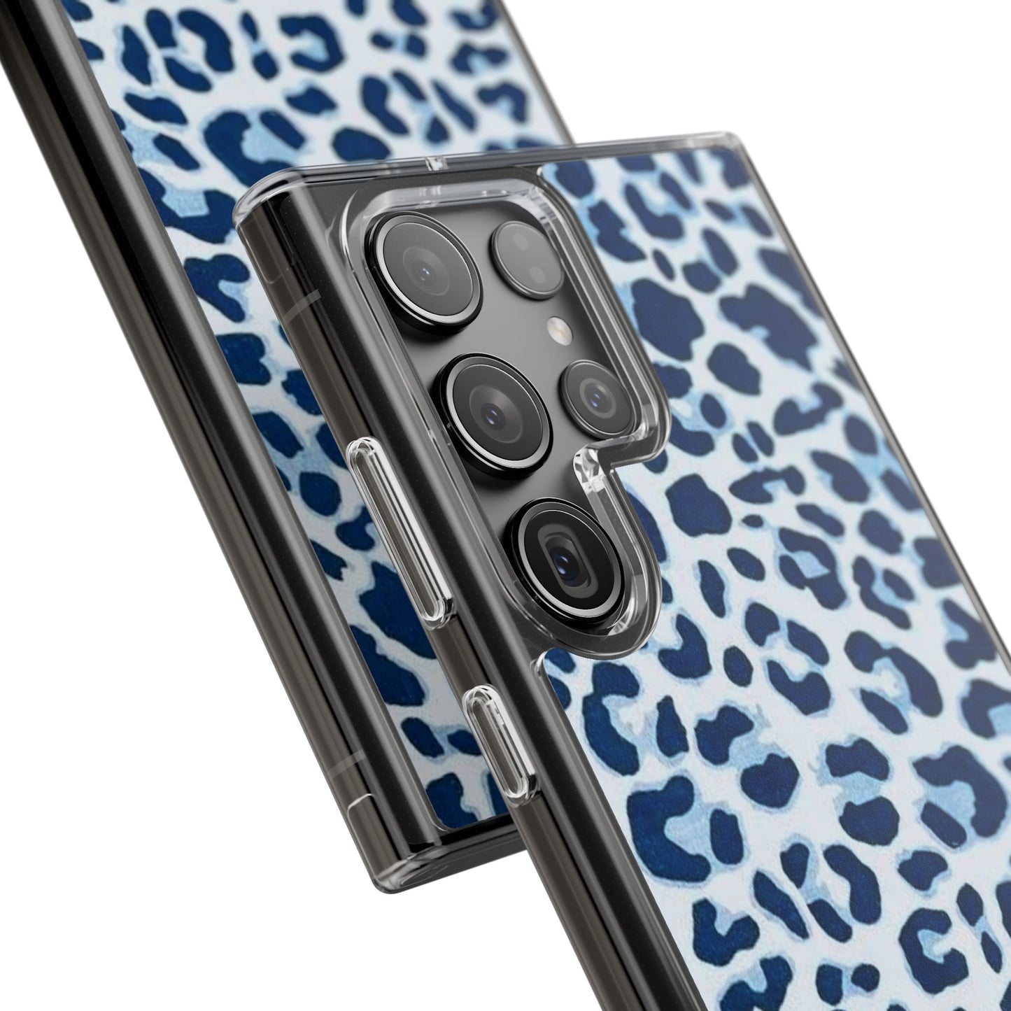 Clear Impact-Resistant Phone Case — Blue Watercolor Leopard Print
