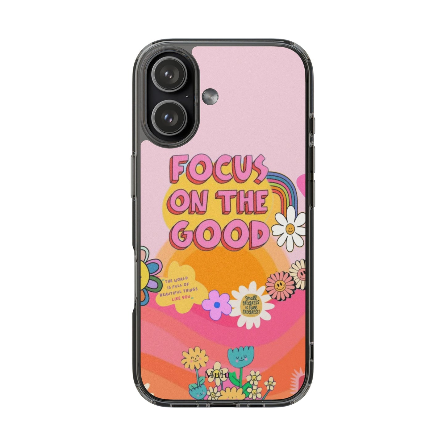 Clear Impact-Resistant Case — "Focus On The Good" Retro Floral Phone Cover