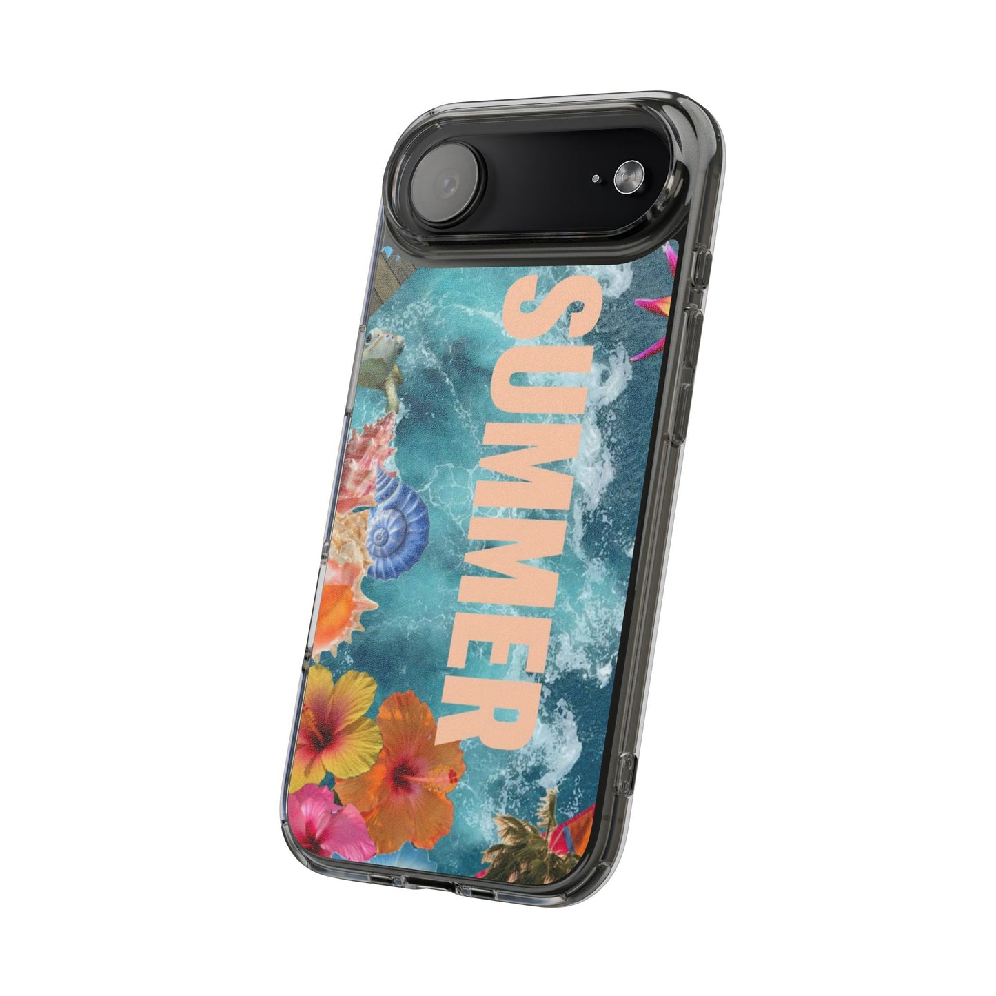 Summer Floral Clear Impact Phone Case — "SUMMER" Tropical Hibiscus Design
