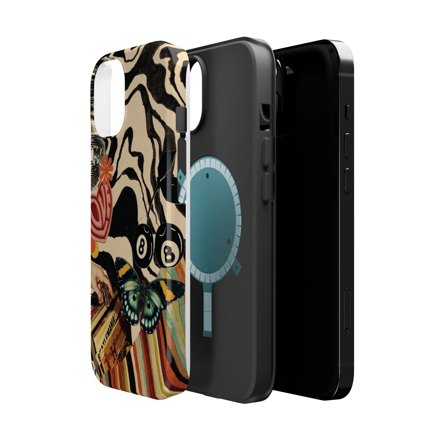 Phone Case — Retro Collage Magnetic Impact-Resistant Case with Butterfly & Zebra Print
