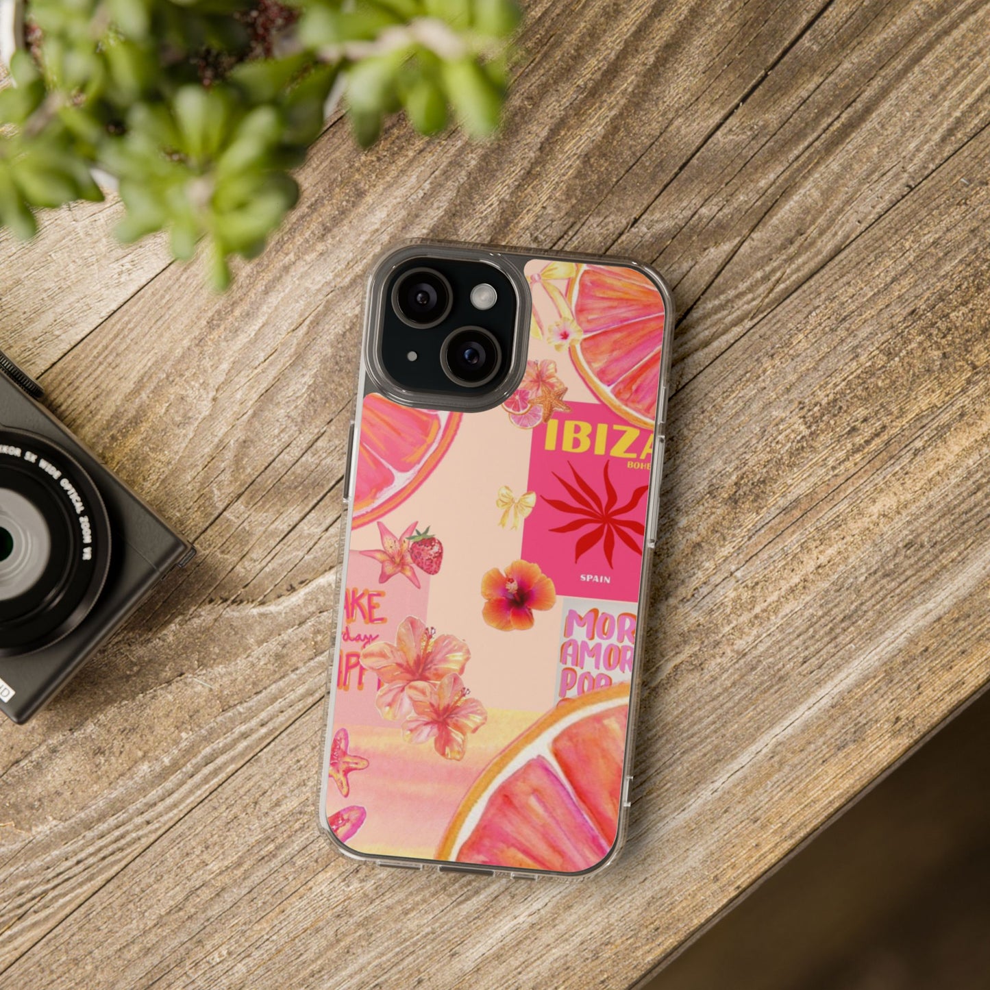 Clear Impact Phone Case — Pink Ibiza Citrus Floral Design