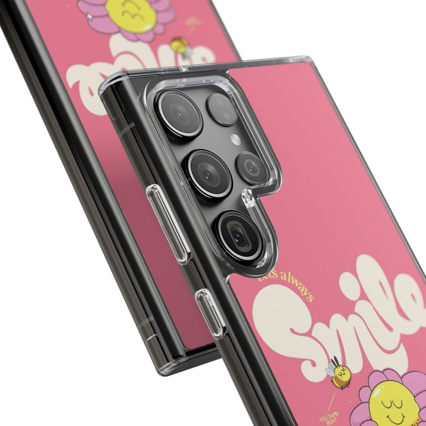 Clear Impact-Resistant Phone Case — Pink 'Smile' Flower Design