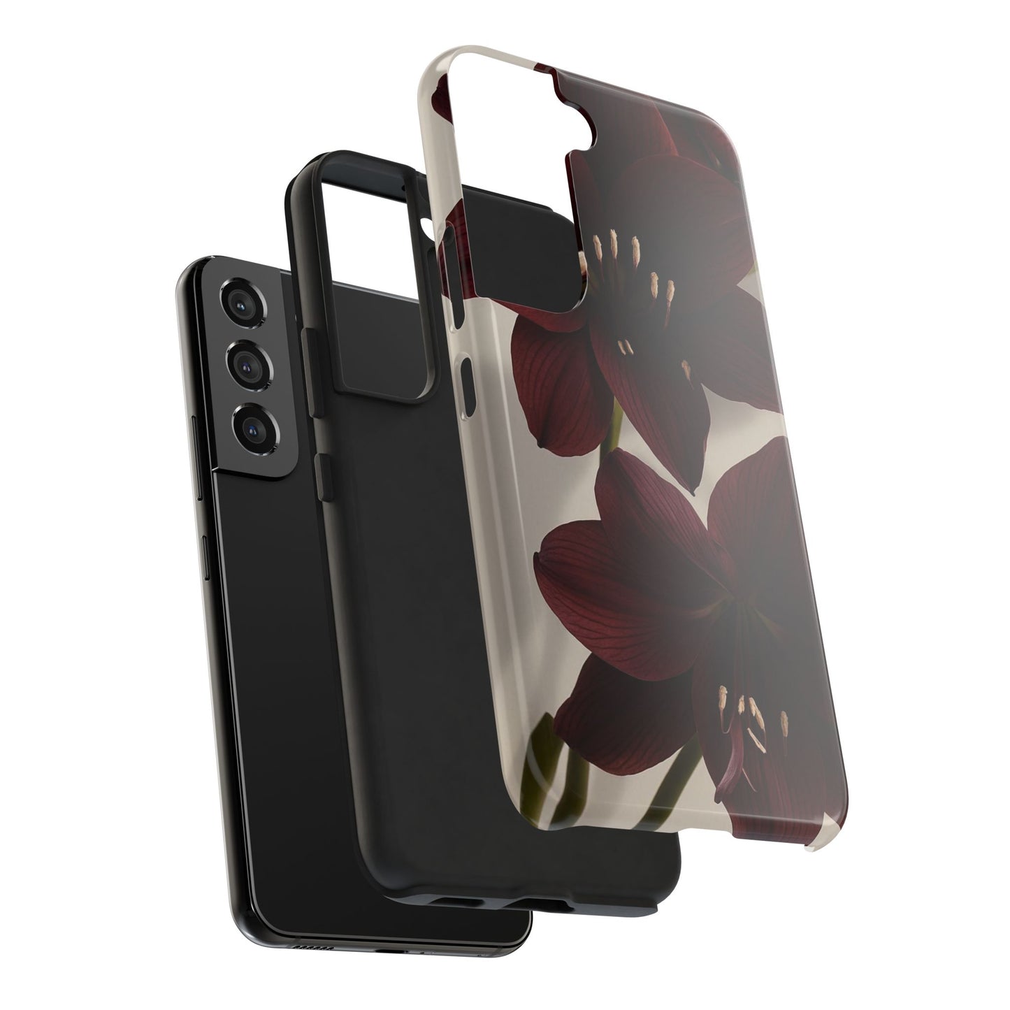 Amaryllis Noir Tough Phone Case — Dark Burgundy Floral Protective Cover