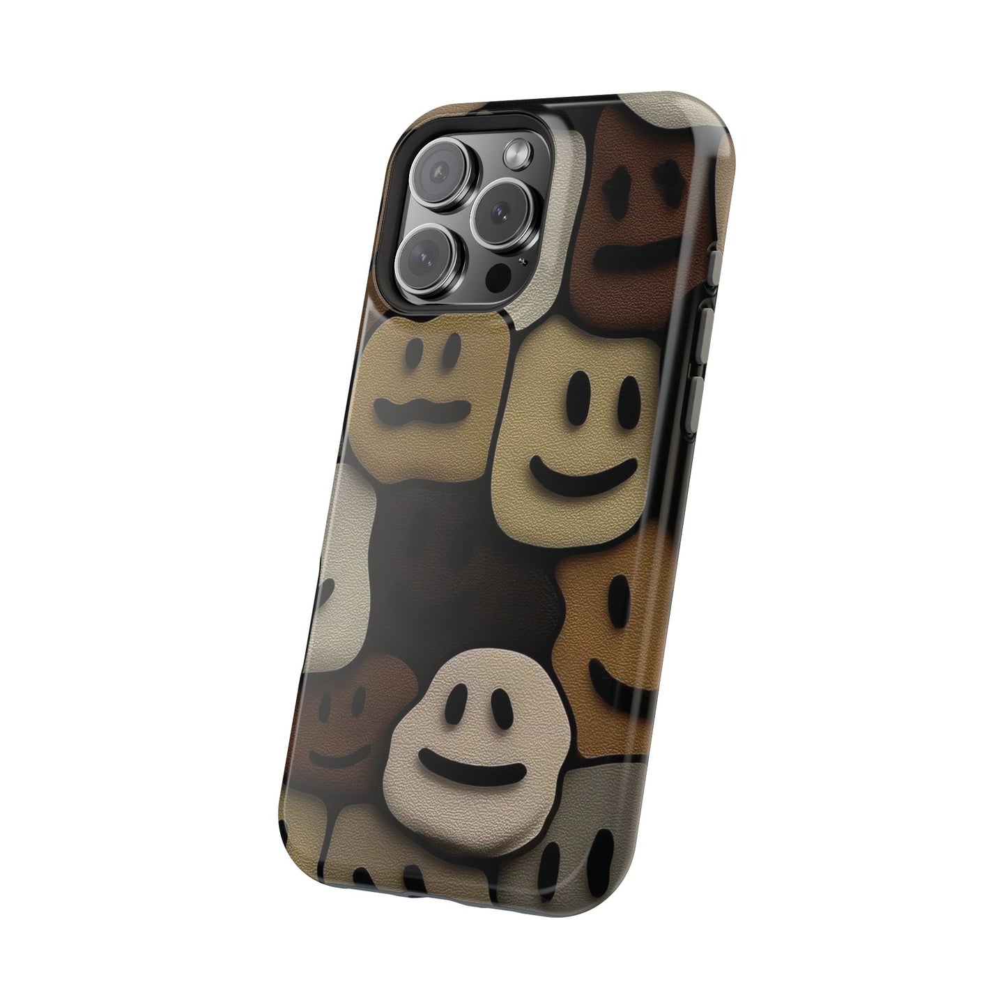 Magnetic Impact-Resistant Case — Brown Smiley Tile Phone Cover
