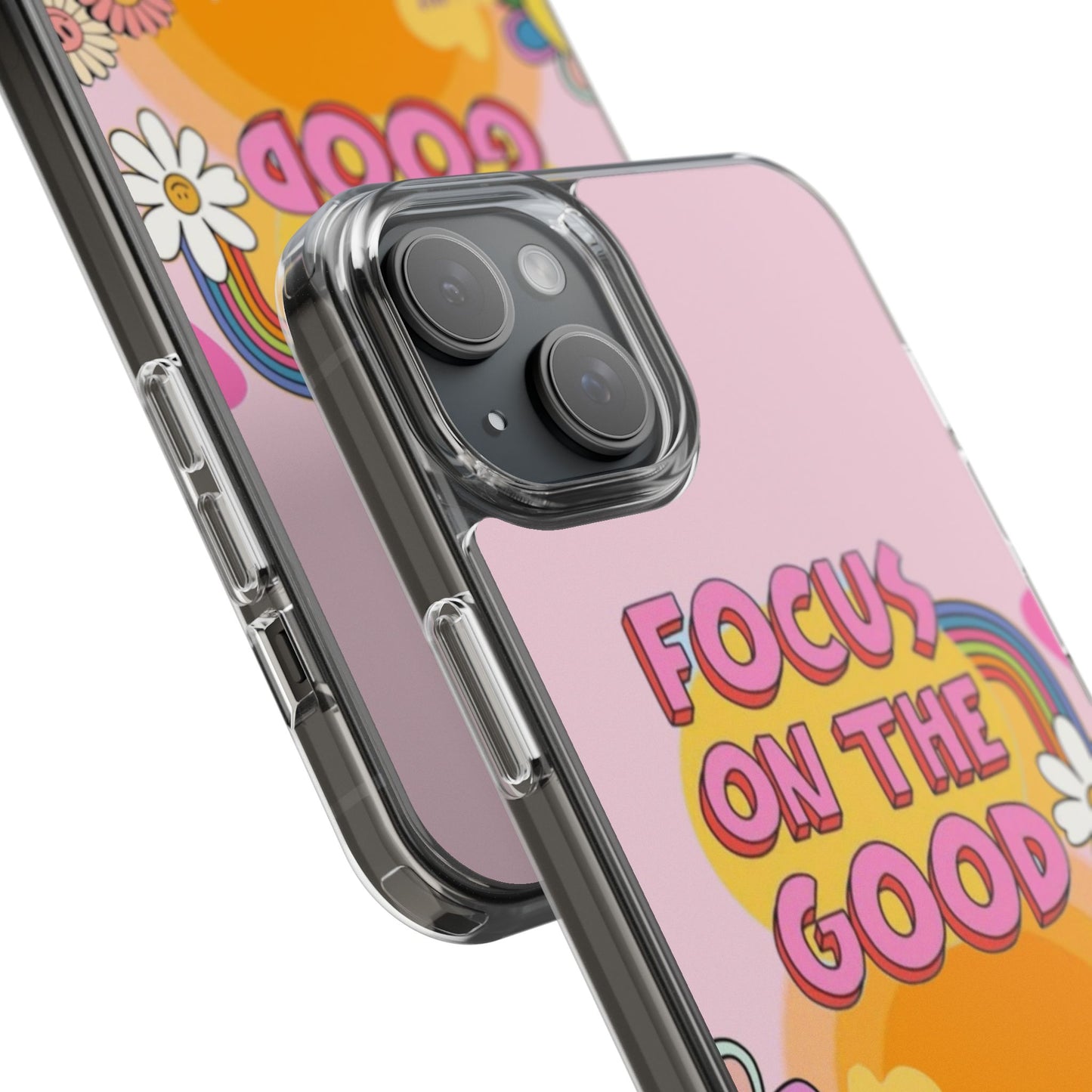 Clear Impact-Resistant Case — "Focus On The Good" Retro Floral Phone Cover