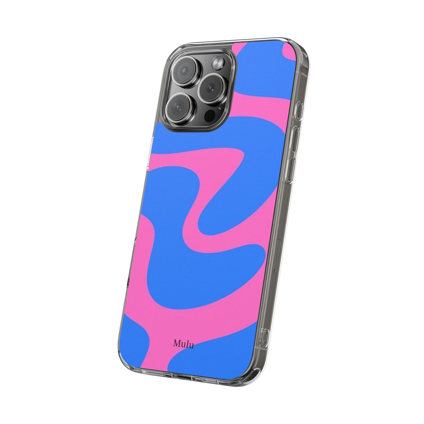 Clear Impact-Resistant Phone Case — Retro Blue & Pink Abstract Swirl