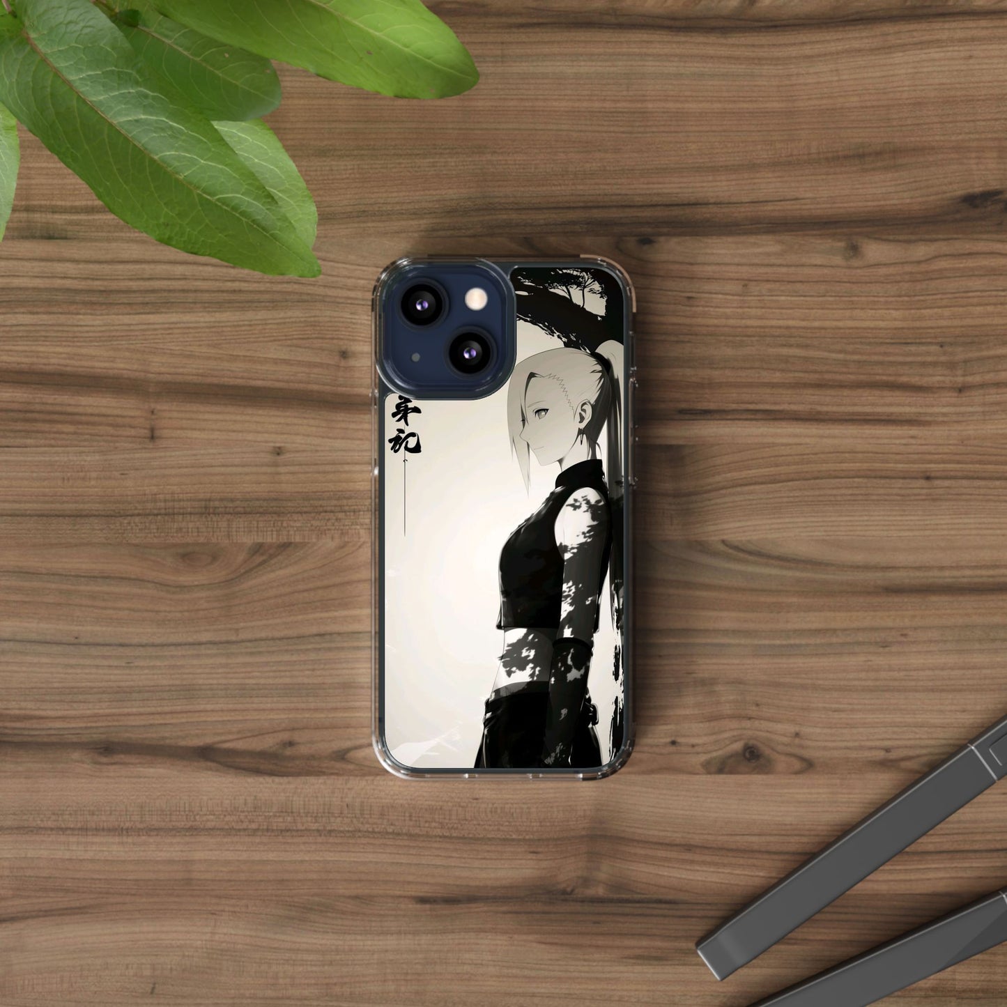Anime Samurai Clear Phone Case — Monochrome Sumi-E Style