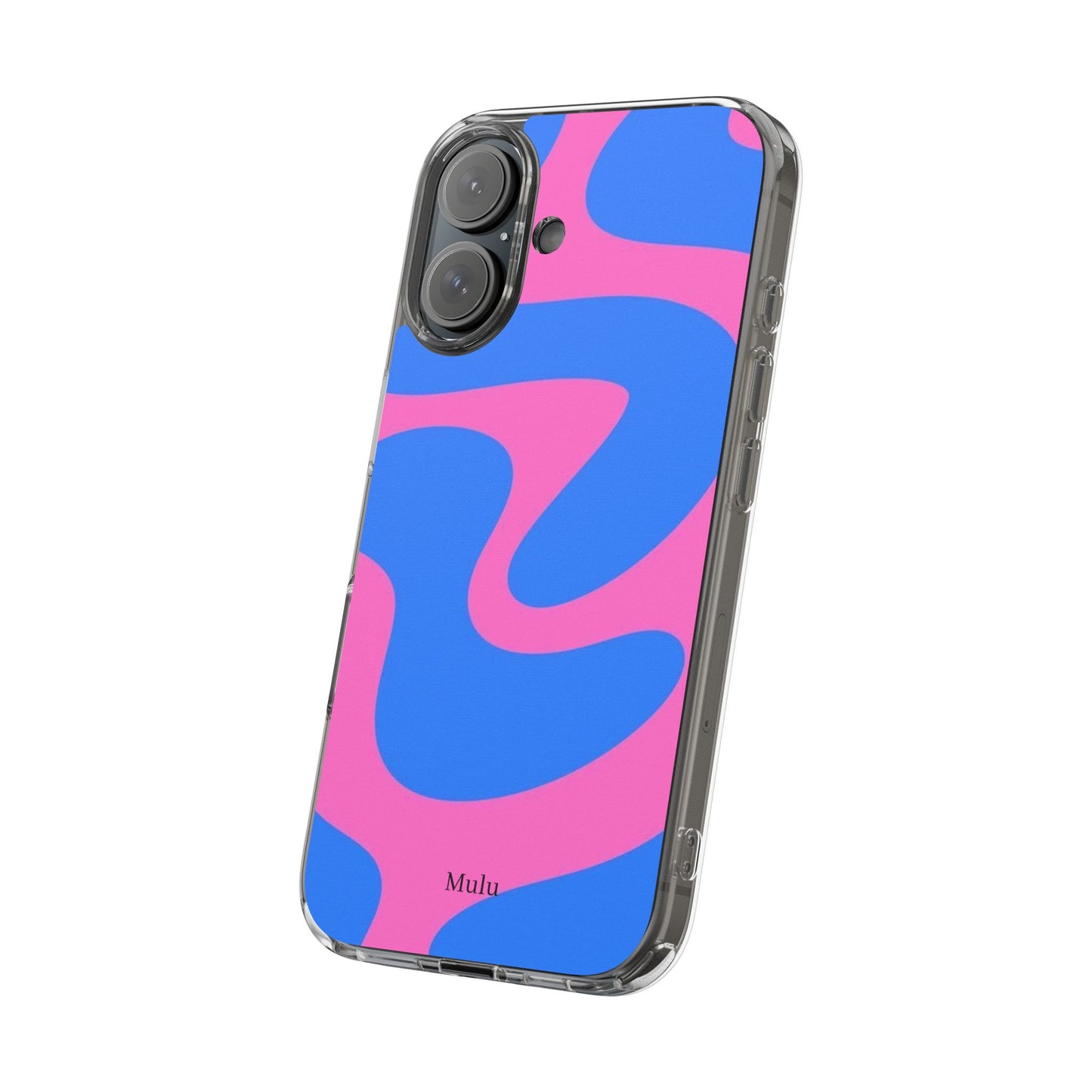 Clear Impact-Resistant Phone Case — Retro Blue & Pink Abstract Swirl