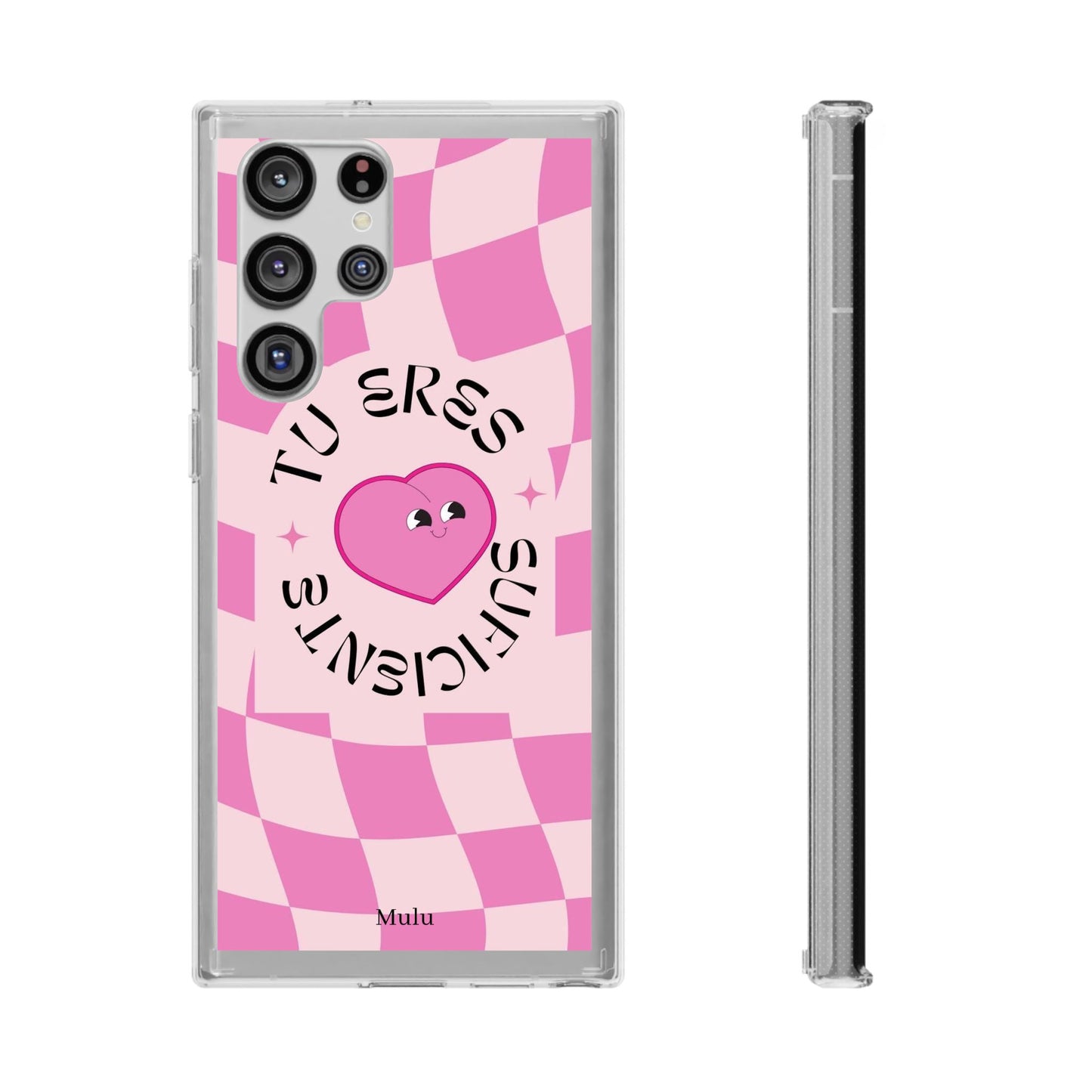 Clear Impact-Resistant Phone Case — Pink Checkerheart “Tu Eres Suficiente” Design