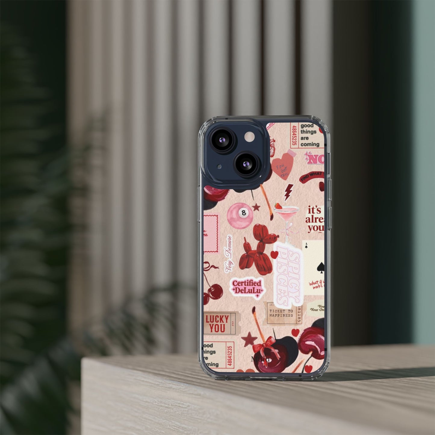 Clear Impact-Resistant Phone Case — Retro Cherry & Sticker Collage