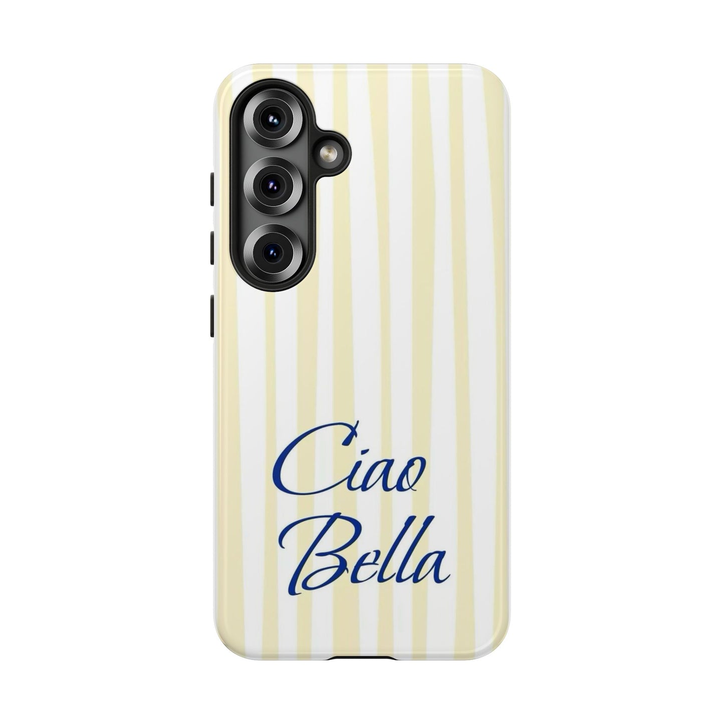 Ciao Bella Phone Case – Striped Elegant Italian Script Protective Cover