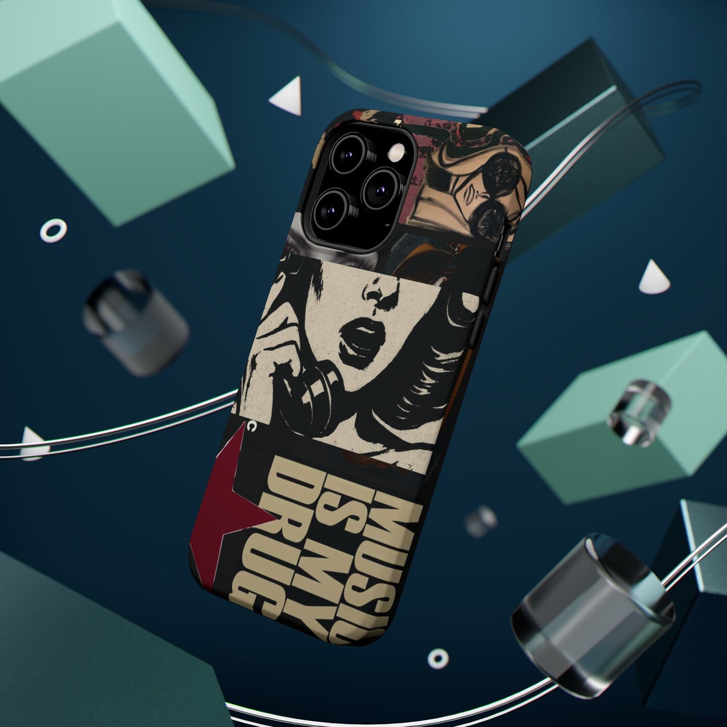 Magnetic Impact Phone Case — Retro Pop Art "Music Is My Drug" Design