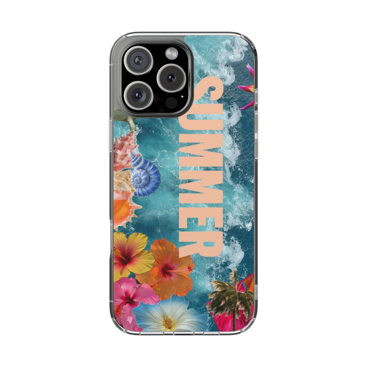 Summer Floral Clear Impact Phone Case — "SUMMER" Tropical Hibiscus Design
