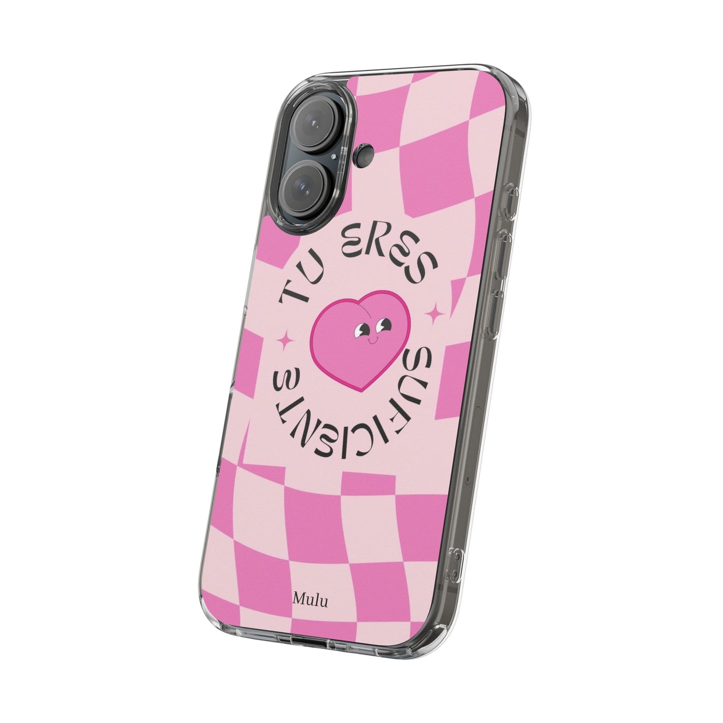 Clear Impact-Resistant Phone Case — Pink Checkerheart “Tu Eres Suficiente” Design