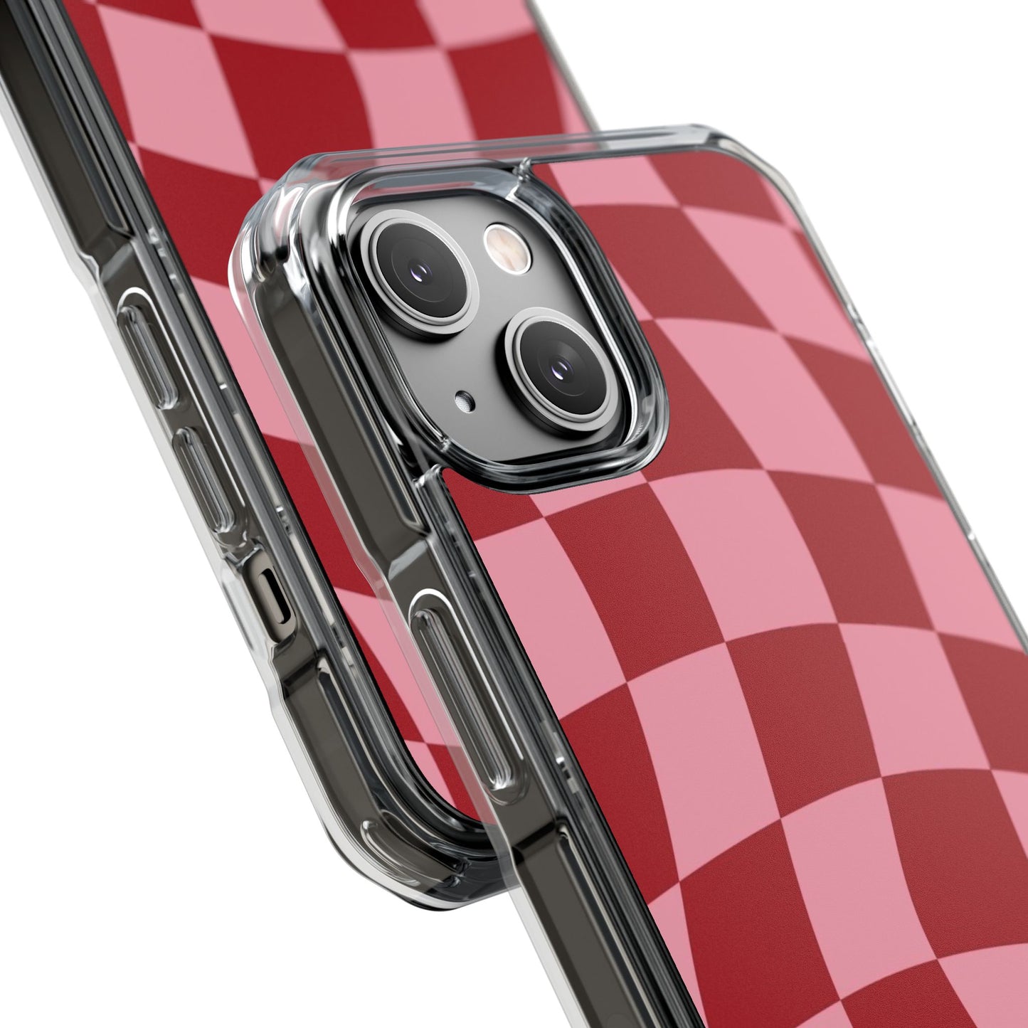 Clear Magnetic Phone Case — Red & Pink Wavy Check Pattern